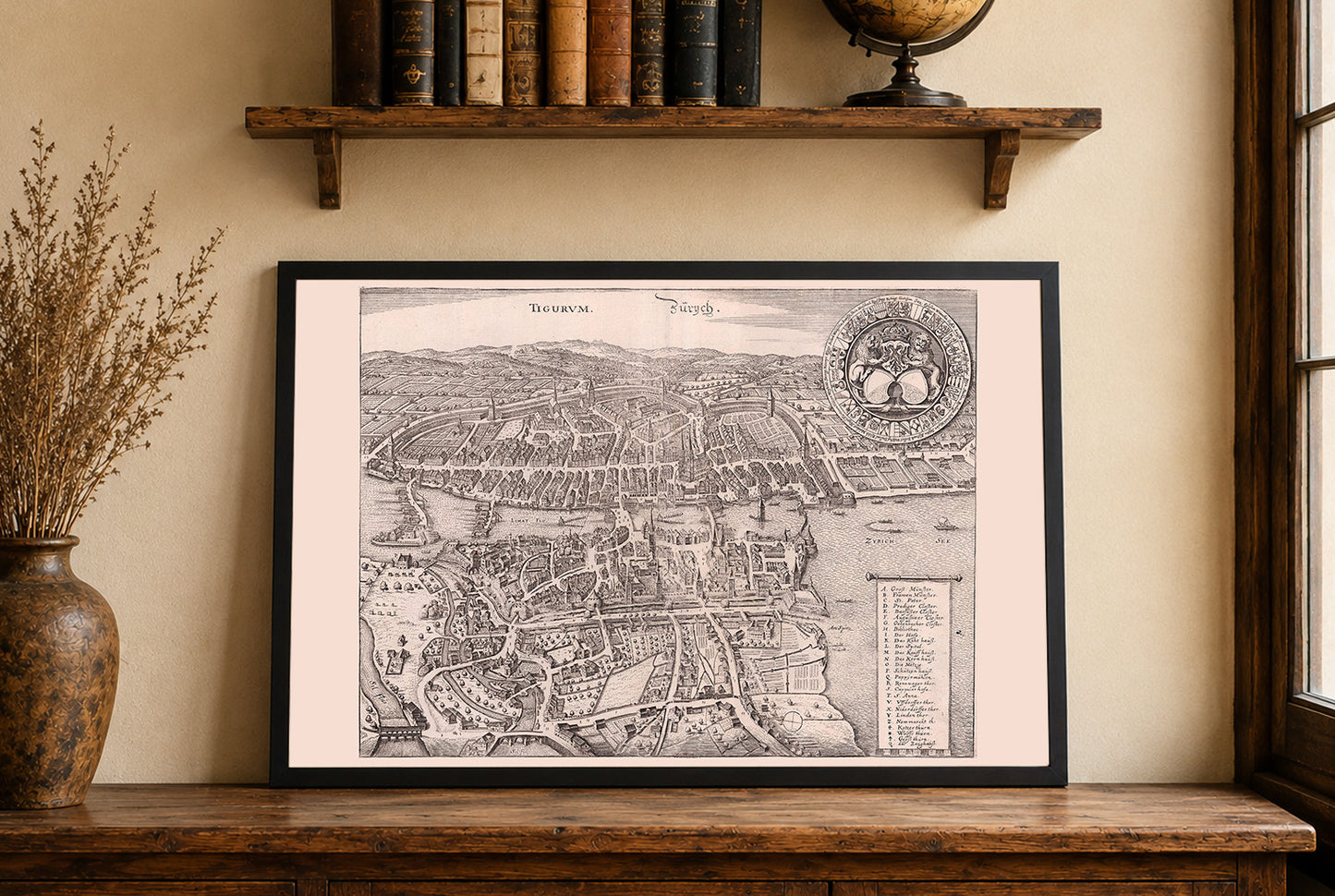 1654 Zurich Map Poster - Panoramic City Plan with Limmat River and Lake Zurich