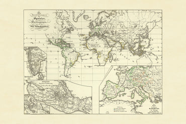 Mapa Kolonialnego Imperium Hiszpanii i Portugalii z 1854 roku - Plakat historycznego atlasu
