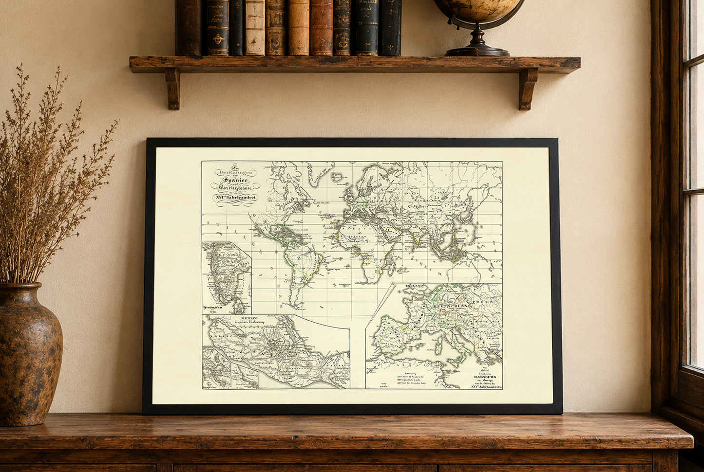 Mapa Kolonialnego Imperium Hiszpanii i Portugalii z 1854 roku - Plakat historycznego atlasu