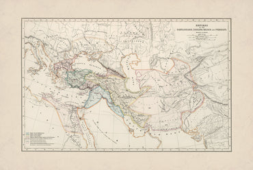 Starożytne Imperia 1873 – Babilonia, Lidia, Media i Persja – Historyczny Plakat z Mapą
