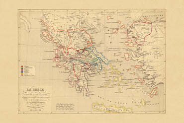Grèce Antique & Asie Mineure 1190 av. J.-C. – Houze 1844 – Affiche Carte Historique