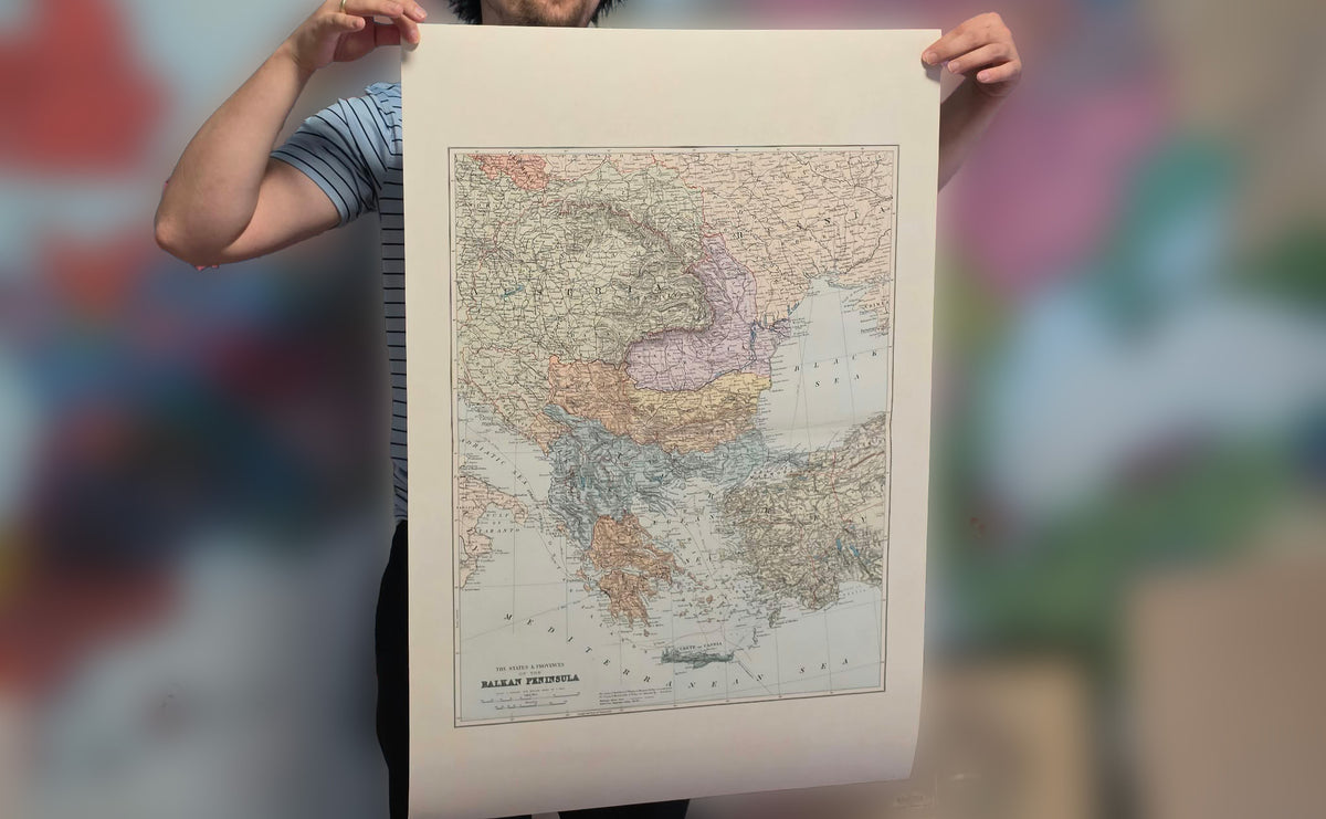 Península balcánica de 1904 - Estados y provincias - Póster de mapa histórico de Edward Stanford