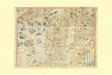 Carta Marina 1539 - Olaus Magnus - Skandynawia i Potwory Morskie - Historyczny Plakat z Mapą
