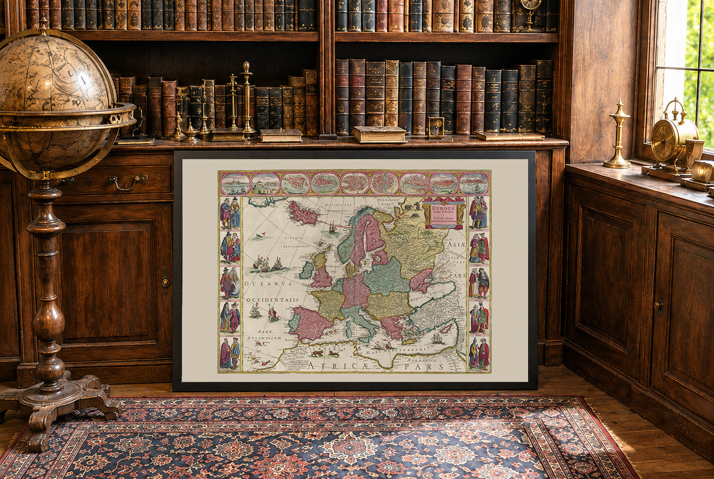 Europe 1665 - Historical Map with Noble Costumes and Major Cities