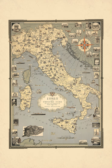 Italie & Vatican 1935 - Ernest Dudley Chase - Affiche Carte Illustrée