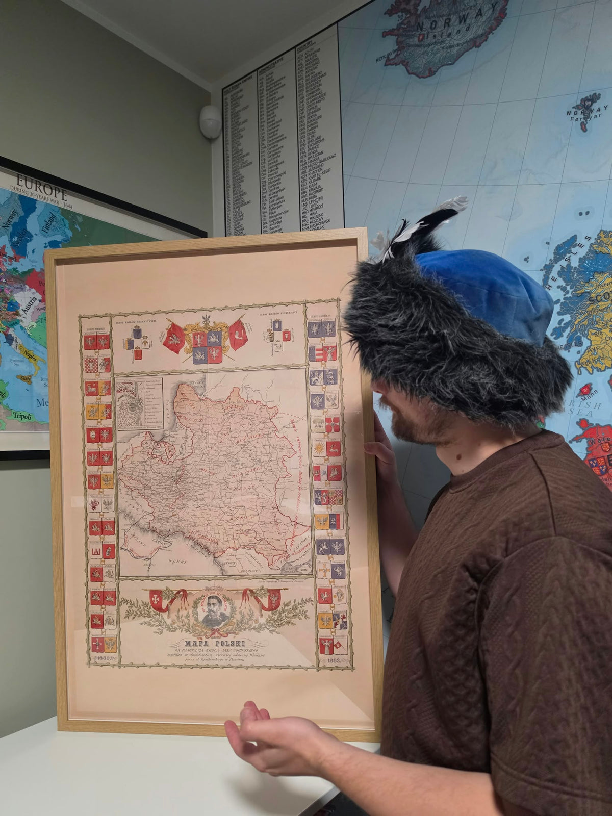 Plakat z Mapą Polski za Panowania Jana III Sobieskiego - Vintage Dekoracja Ścienna