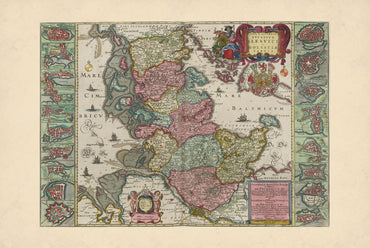 Szlezwik i Holsztyn 1665 - 16 Planów Miast - Joan Blaeu - Historyczny Plakat z Mapą