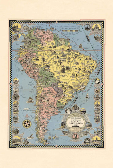 South America Pictorial Map Poster (1942) - Vintage Travel & Cruise Wall Art