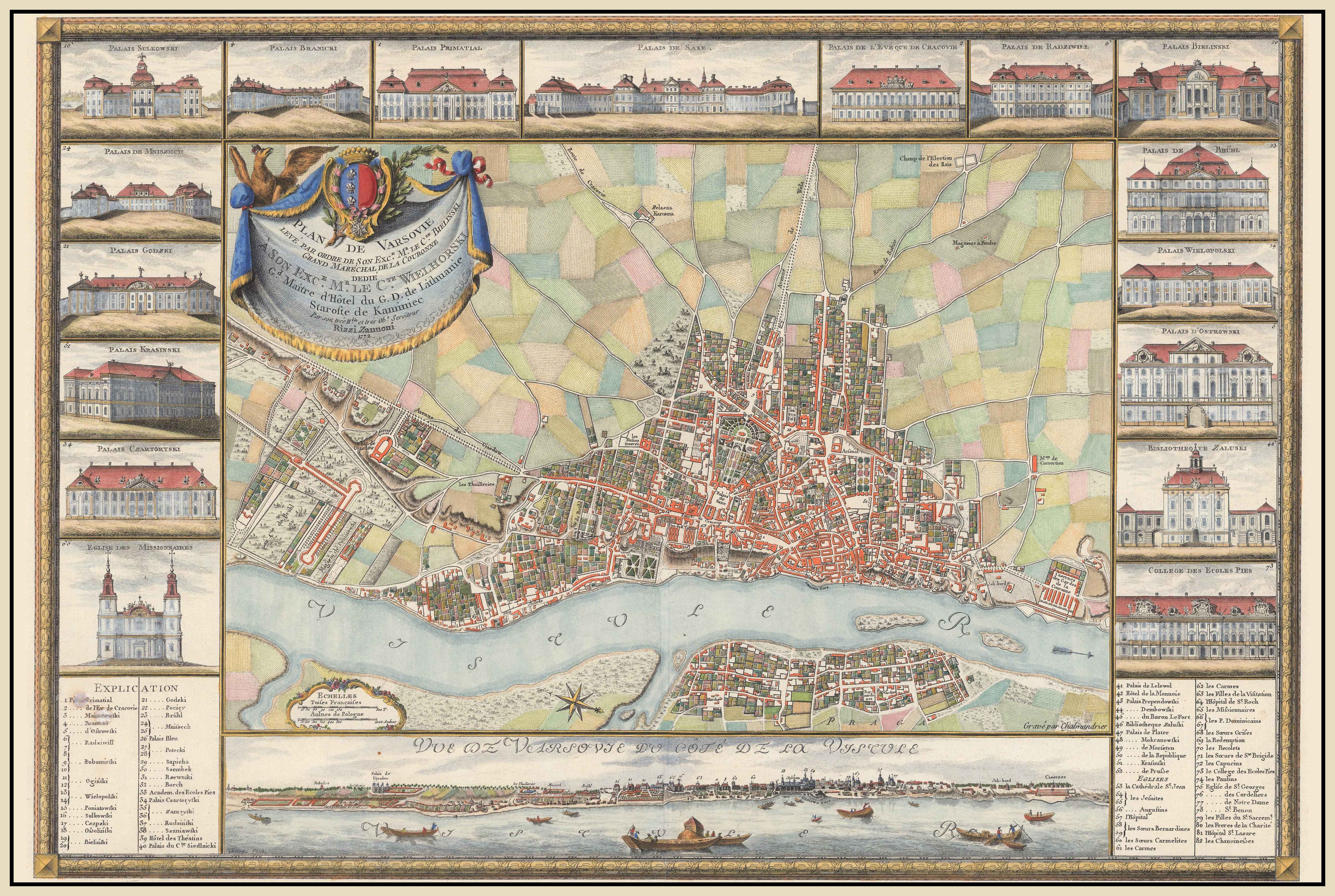 Warsaw 1772 - Historical Map of the Polish Capital with Major Palaces - Strategy Maps