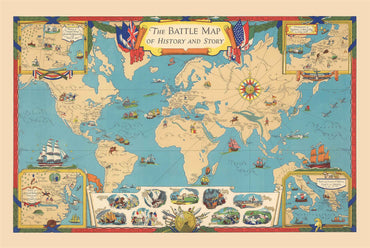 World History Map Print - Major Battles & Global Conflict Locations Illustrated - Strategy Maps