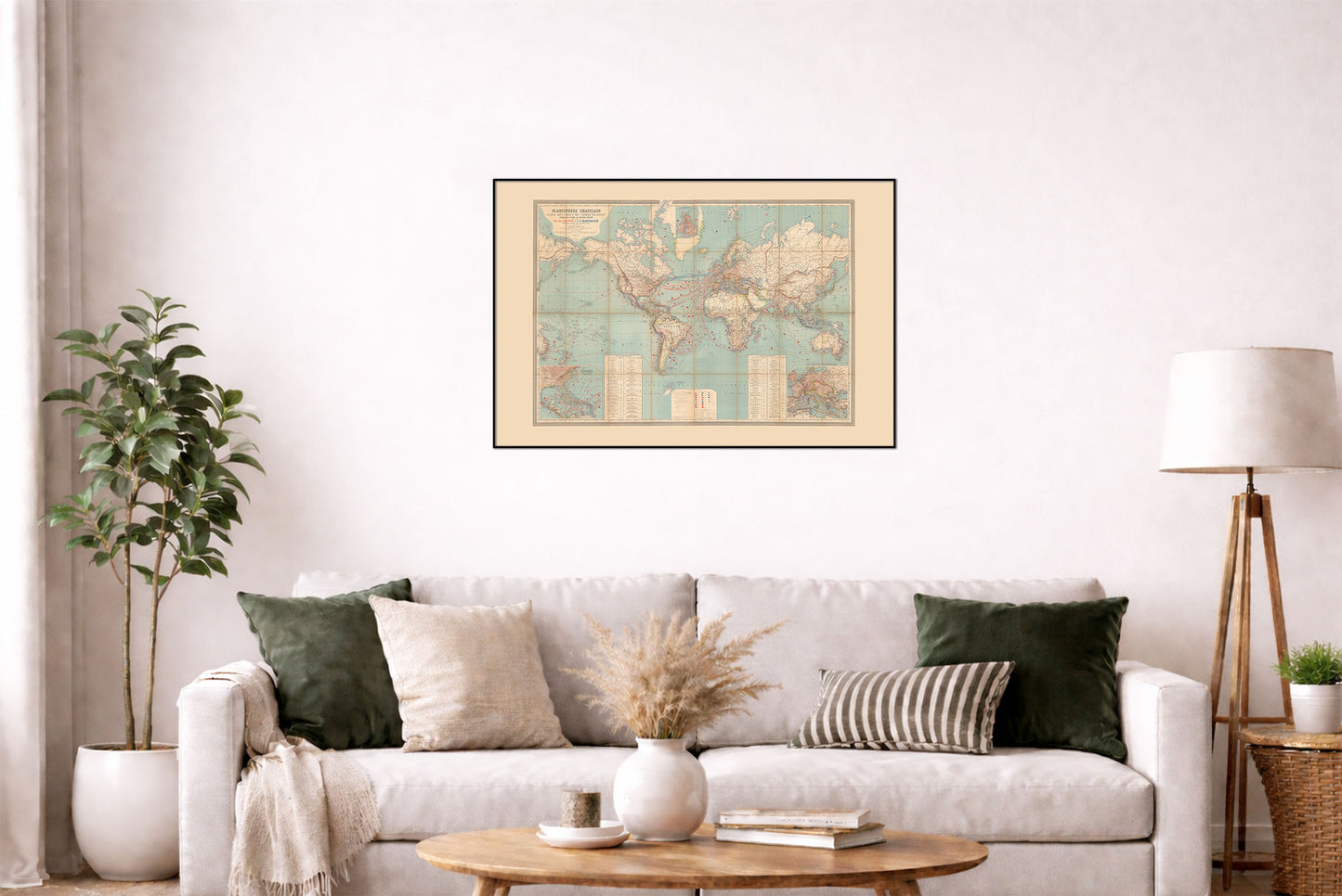 Vintage Plakat z Mapą Świata - Parowce i Kable Telegraficzne, 1889 | Chatelain