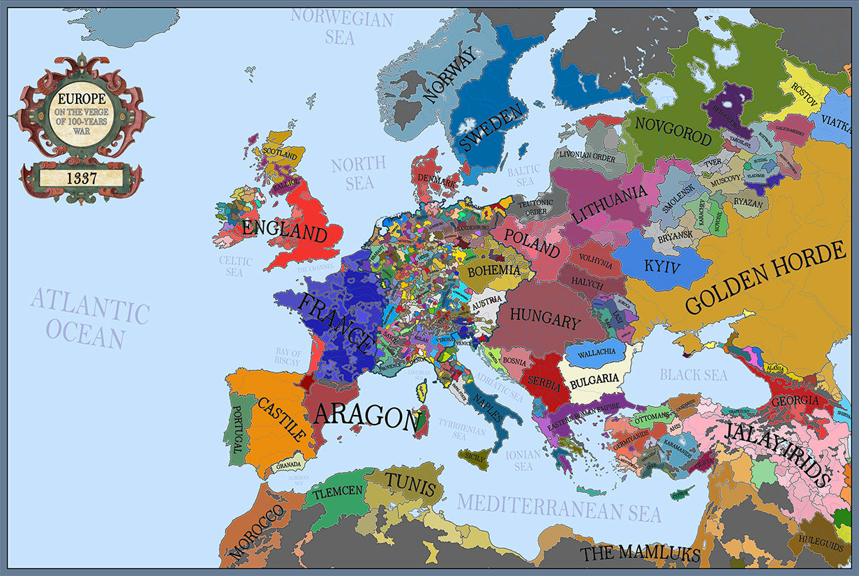 1337 Map of Europe (Light Water)