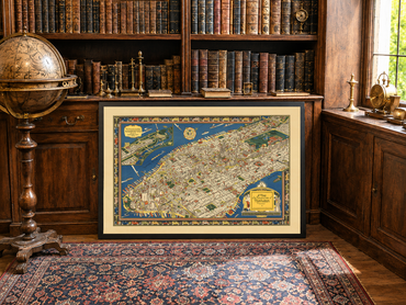 Plakat z Ilustrowaną Mapą Manhattanu (1926) – Vintage Dekoracja Ścienna Nowego Jorku
