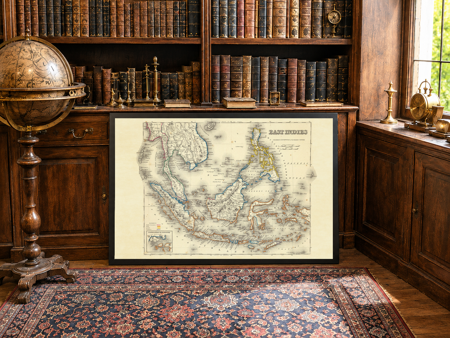 1856 Wschodnioindyjski Druk Kartograficzny - zabytkowa mapa z granicami kolonialnymi i szczegółami regionalnymi
