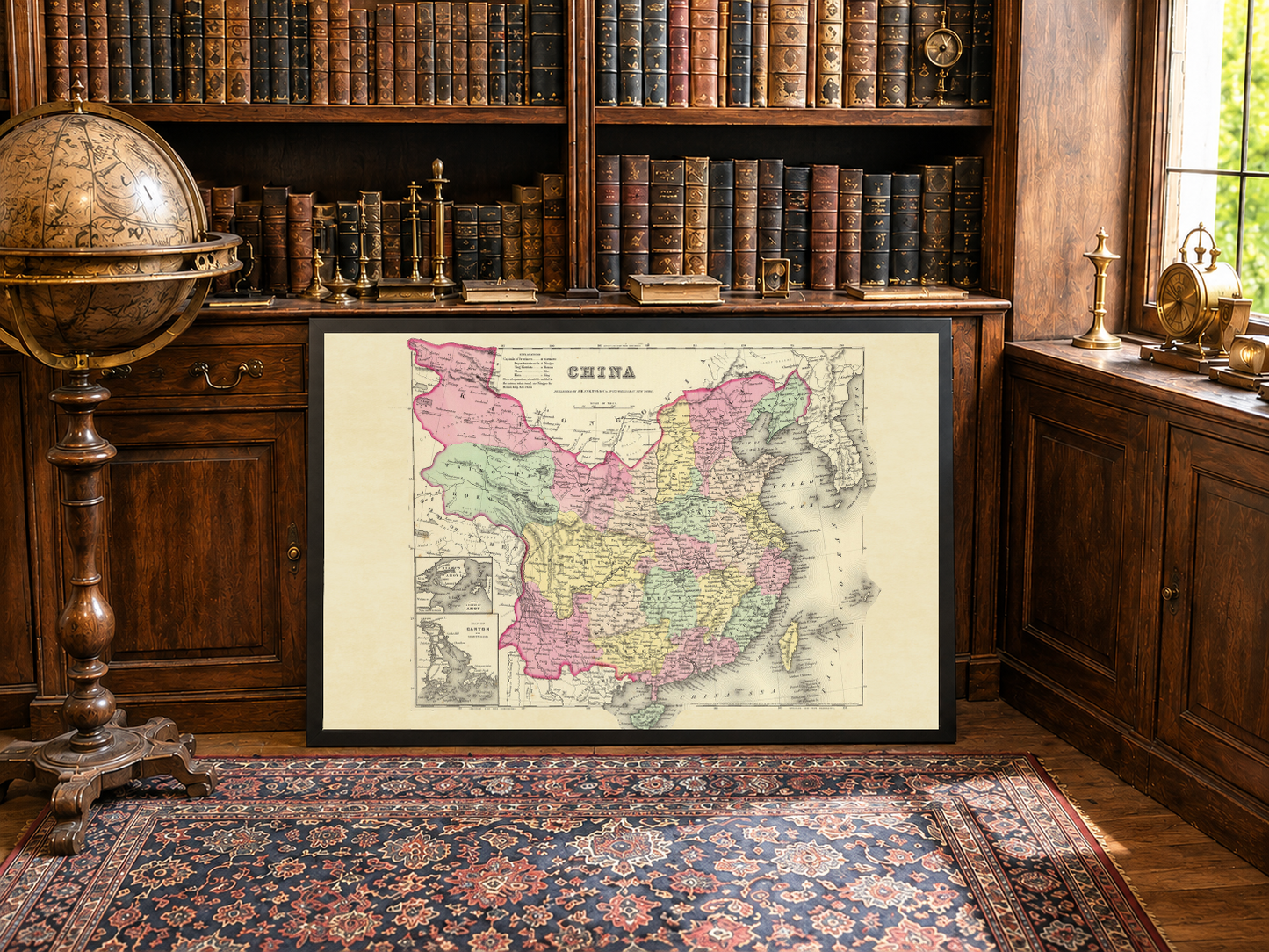 1856 Chiny Druk kartograficzny - zabytkowa mapa z podziałami prowincjonalnymi i szczegółami atlasu