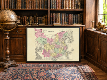 1856 Chiny Druk kartograficzny - zabytkowa mapa z podziałami prowincjonalnymi i szczegółami atlasu