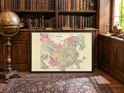 1856 Chiny Druk kartograficzny - zabytkowa mapa z podziałami prowincjonalnymi i szczegółami atlasu