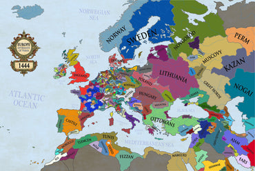 1444 Europe Map Print - Post-Varna Medieval Political Map