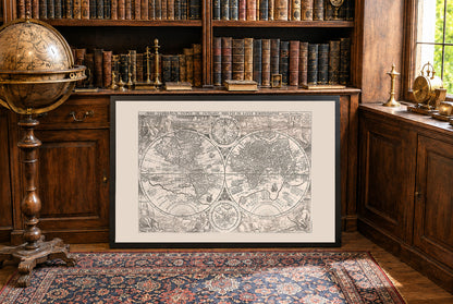 Mapa Świata 1594 „Orbis Terrarum Typus” - Ozdobna Rycina z Podwójnymi Półkulami