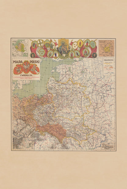Plakat z Mapą Polski XV Wieku - Vintage Dekoracja Ścienna Rzeczypospolitej Obojga Narodów
