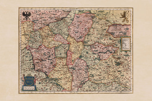 1623 Bohemia Map Print - Mercator & Hondius Atlas Map of Czech Republic, Colored Historical Wall Art