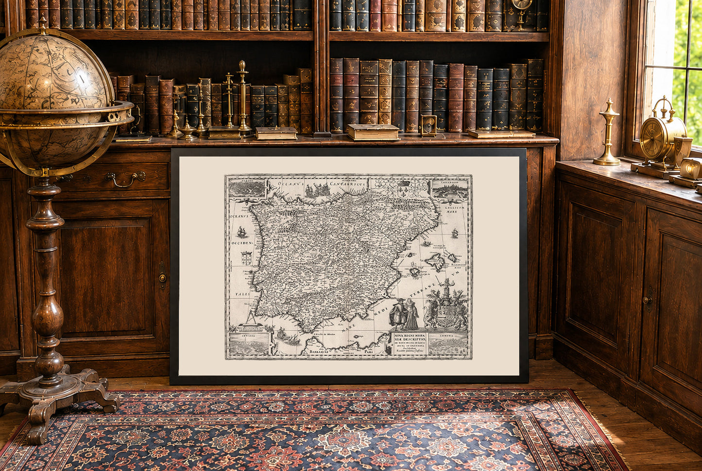 1630 Iberia Cartography Print - Vintage Map with Key Urban Centers and Period Attire