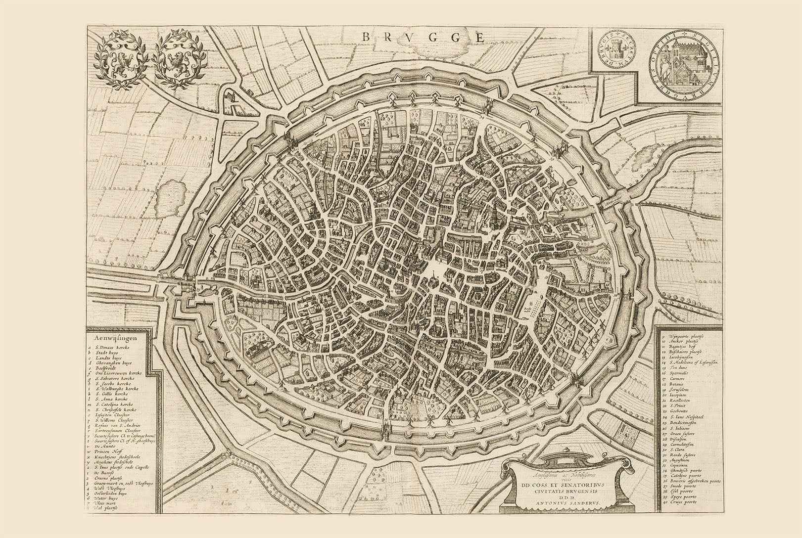 1652 Brugge Cartography Print - Vintage Map with Intricate Urban Design - Strategy Maps