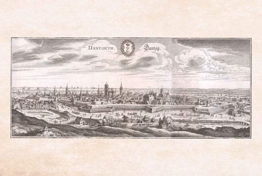 1652 Danzig Map Poster - Gdańsk Bird’s-Eye City Plan with Fortifications and River Motława - Strategy Maps