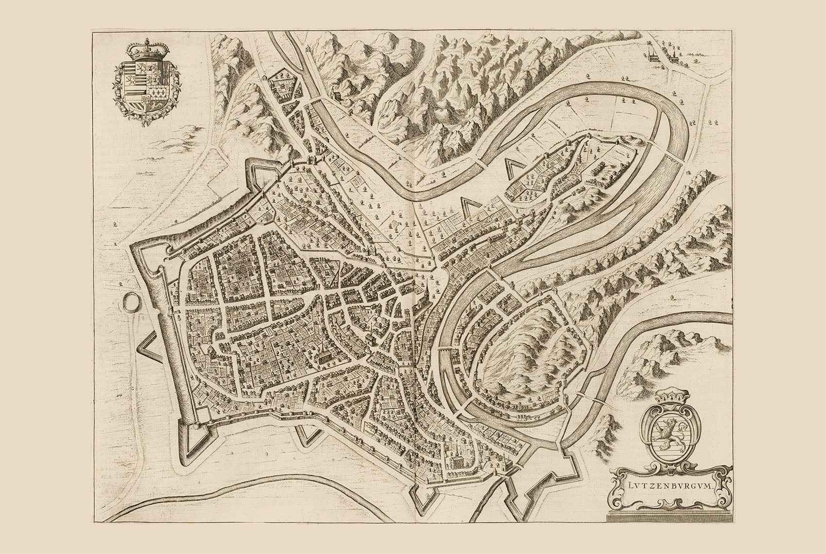 1652 Luxembourg Map Poster - Bird’s-Eye City Plan with Fortifications - Strategy Maps