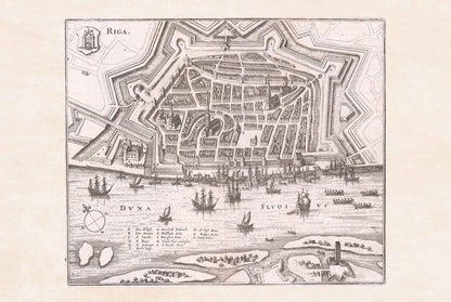 1652 Riga Map Poster - Panoramic City Plan with Star Fortifications, Harbor Ships and Urban Layout - Strategy Maps