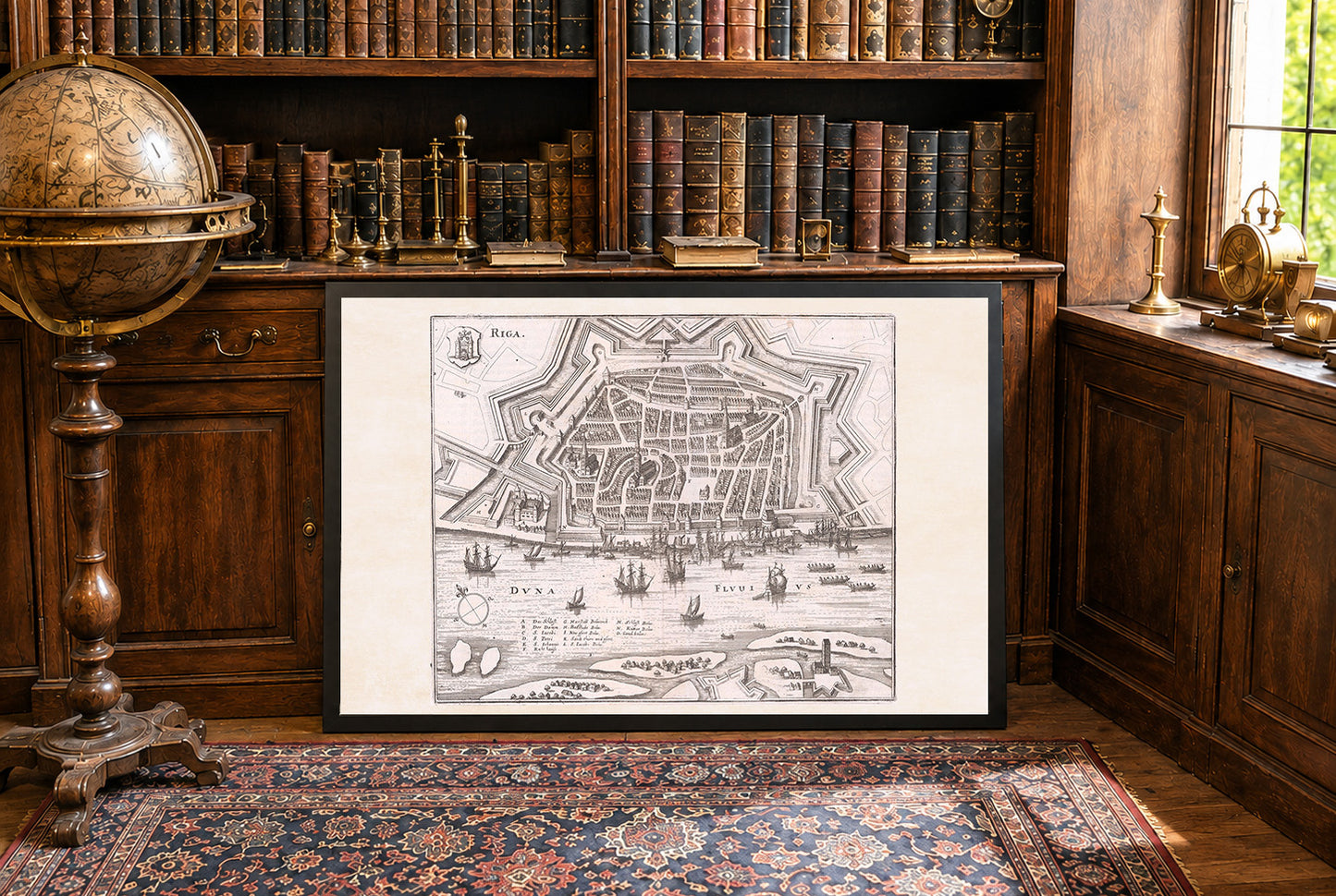 1652 Riga Map Poster - Panoramic City Plan with Star Fortifications, Harbor Ships and Urban Layout