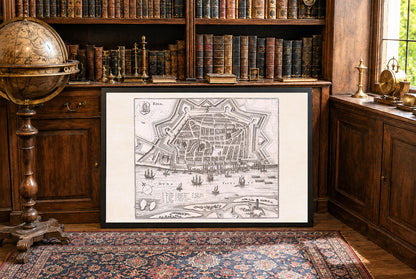 1652 Riga Map Poster - Panoramic City Plan with Star Fortifications, Harbor Ships and Urban Layout