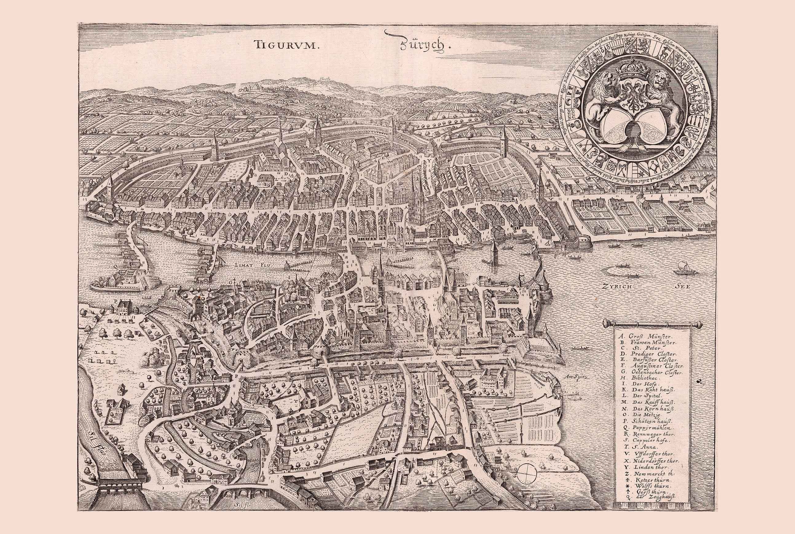 1654 Zurich Map Poster - Panoramic City Plan with Limmat River and Lake Zurich - Strategy Maps