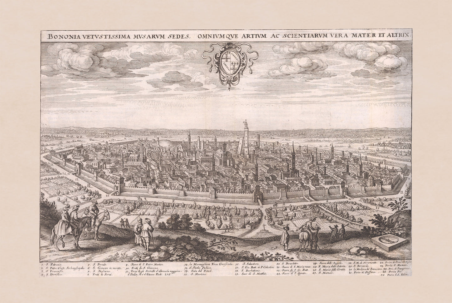 1688 Bolonia - Historyczna mapa murów miejskich