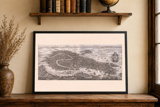 Cartel del Mapa de Venecia 1688 - Plano Panorámico de la Ciudad con Detalles del Gran Canal y la Laguna