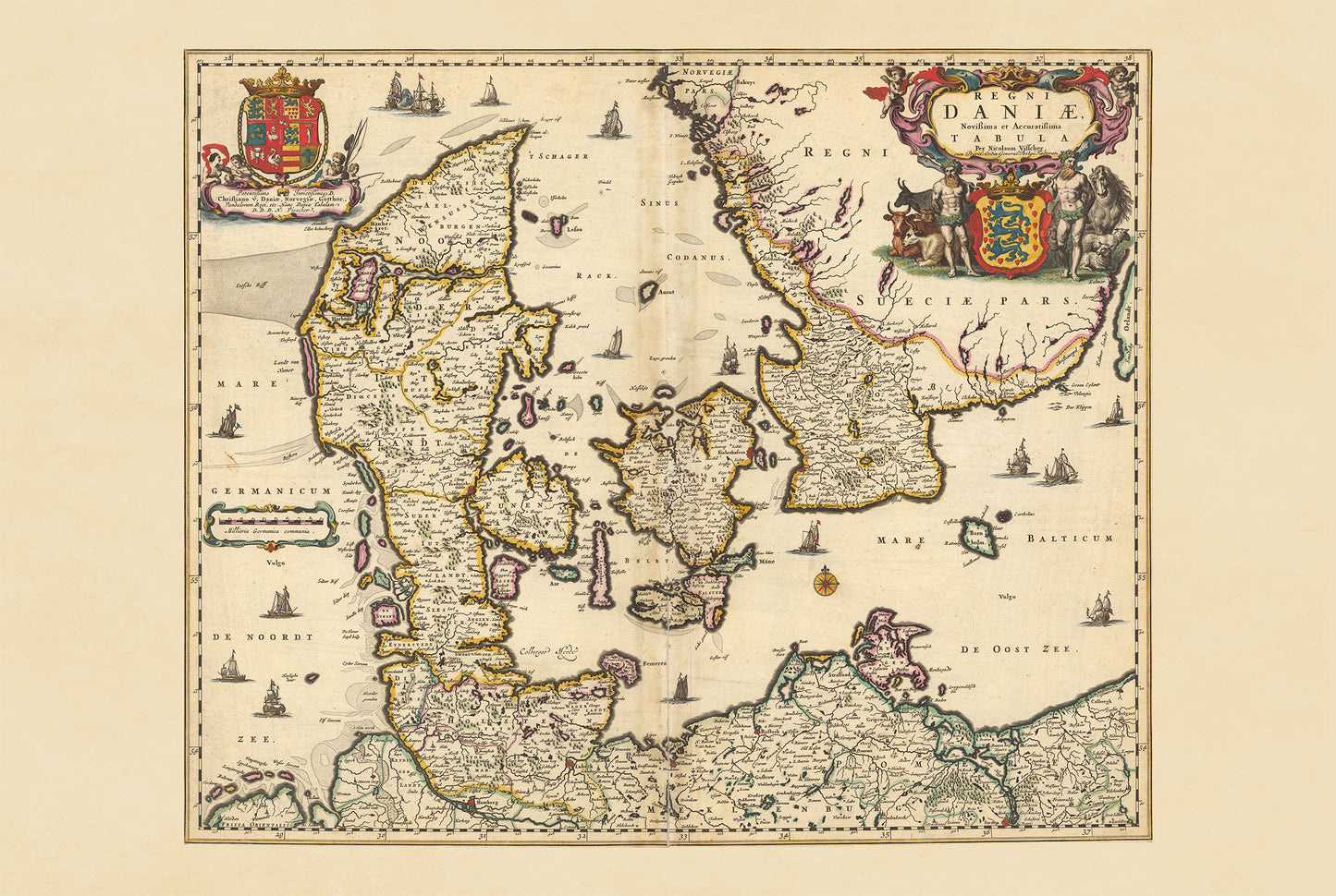 1690 Dania Vintage Mapa - Ilustracja Historycznych Granic Królestwa