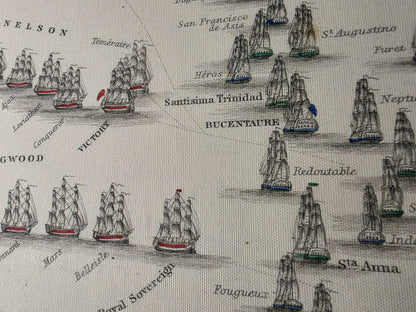 1805 Bitwa pod Trafalgarem - Historyczna Mapa Morska z Rozstawieniem Flot
