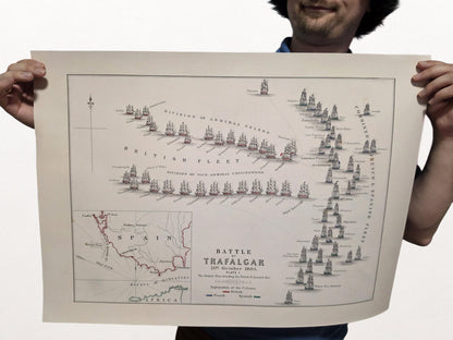 1805 Bitwa pod Trafalgarem - Historyczna Mapa Morska z Rozstawieniem Flot