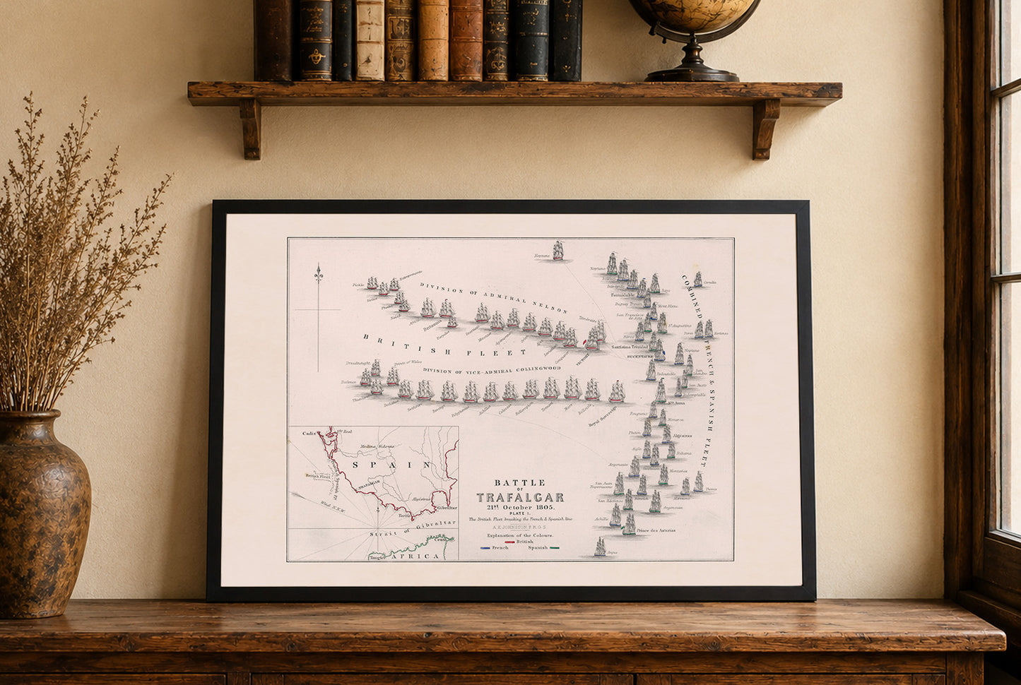 1805 Bitwa pod Trafalgarem - Historyczna Mapa Morska z Rozstawieniem Flot
