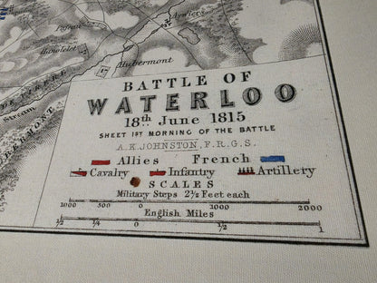 1815 Bitwa pod Waterloo, druk kartograficzny - historyczny plan militarny z formacjami wojskowymi