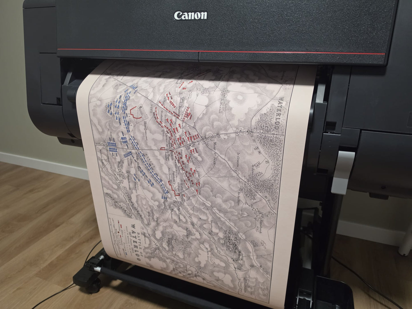 1815 Bitwa pod Waterloo, druk kartograficzny - historyczny plan militarny z formacjami wojskowymi