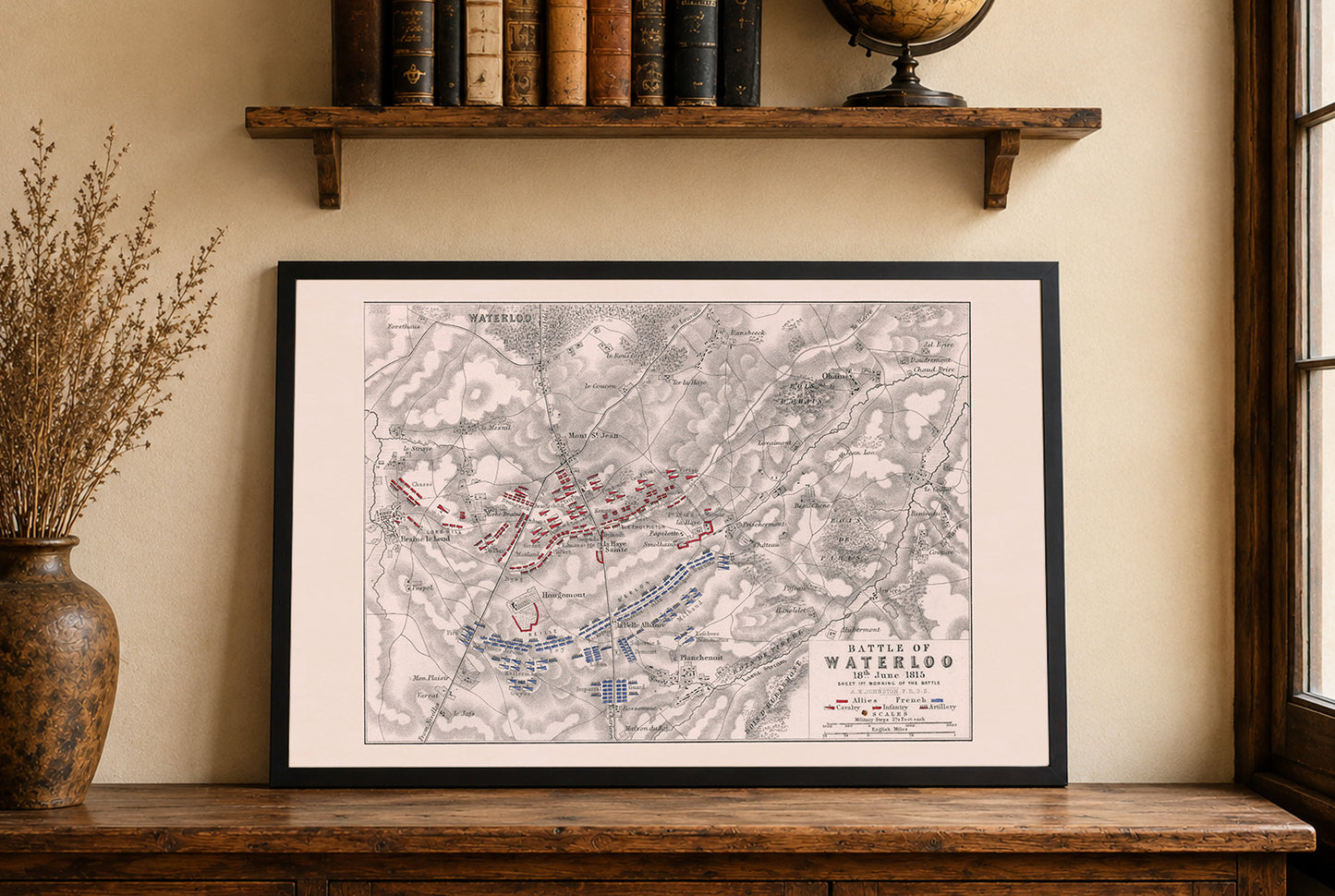 1815 Battle of Waterloo Cartography Print - Historic Military Plan with Army Formations