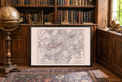 1815 Bitwa pod Waterloo, druk kartograficzny - historyczny plan militarny z formacjami wojskowymi