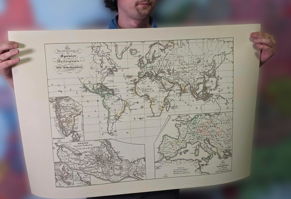 Mapa Kolonialnego Imperium Hiszpanii i Portugalii z 1854 roku - Plakat historycznego atlasu