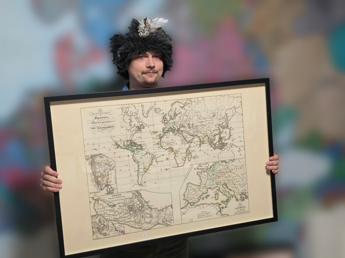 Mapa Kolonialnego Imperium Hiszpanii i Portugalii z 1854 roku - Plakat historycznego atlasu