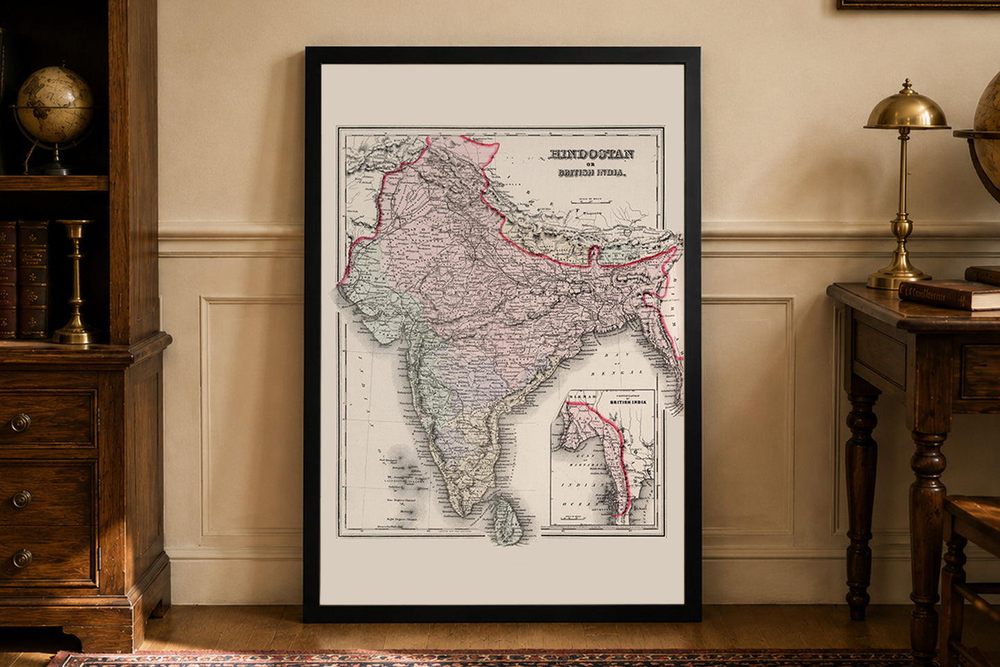 1855 Mapa Hindustanu - Plakat Brytyjska Mapa Indii