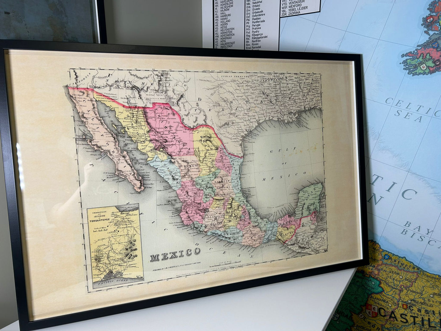 1856 Meksyk Druk Kartograficzny - Mapa Vintage z Granicami Stanów i Szczegółami Regionalnymi