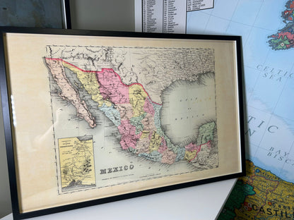 1856 Meksyk Druk Kartograficzny - Mapa Vintage z Granicami Stanów i Szczegółami Regionalnymi