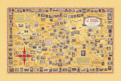 Plakat A World of Stamps (1947) - Vintage Dekoracja Ścienna Filatelii i Historii Poczty