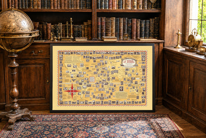 Plakat A World of Stamps (1947) - Vintage Dekoracja Ścienna Filatelii i Historii Poczty